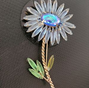 Juliana Aqua Blue and Green Navette Rhinestone Brooch